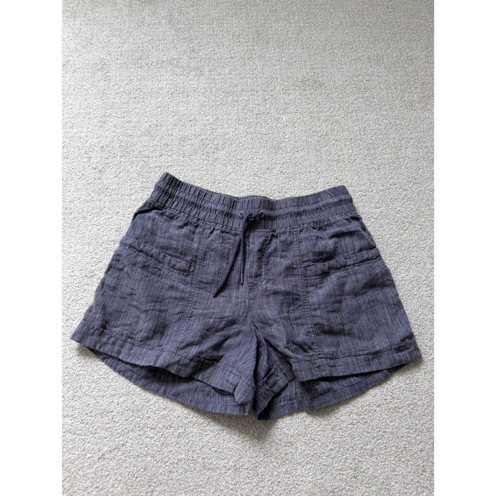 Athleta Cabo 100% Linen Textured Shorts Size 10 Blue Textured Drawstring Waist